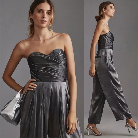 Anthropologie Silver Strapless Jumpsuit